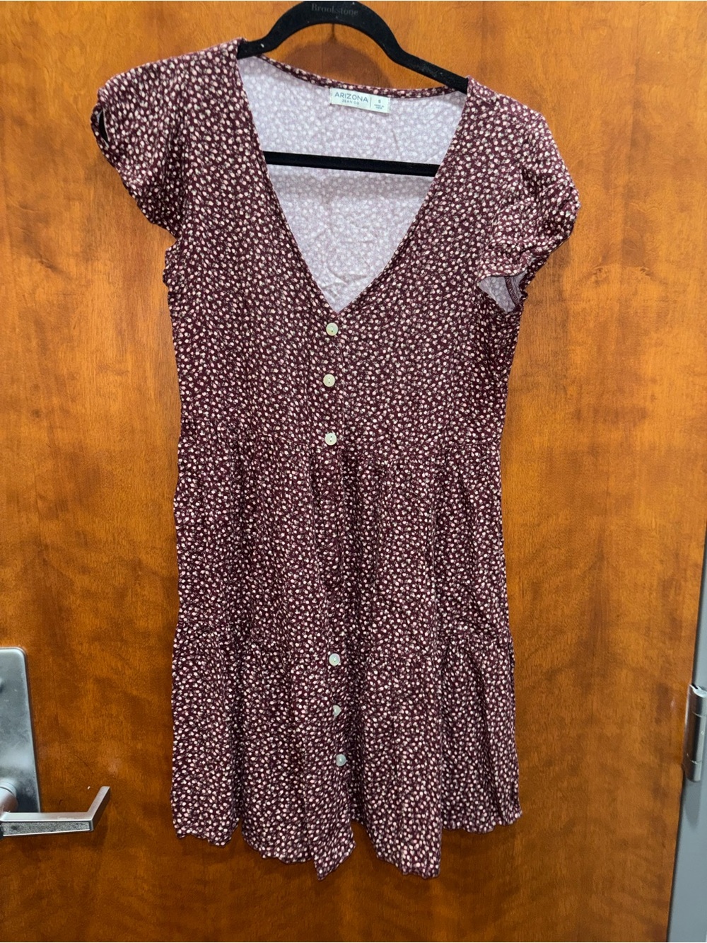 Arizona Jean Company Burgundy Floral Button-Front Tiered Midi Dress